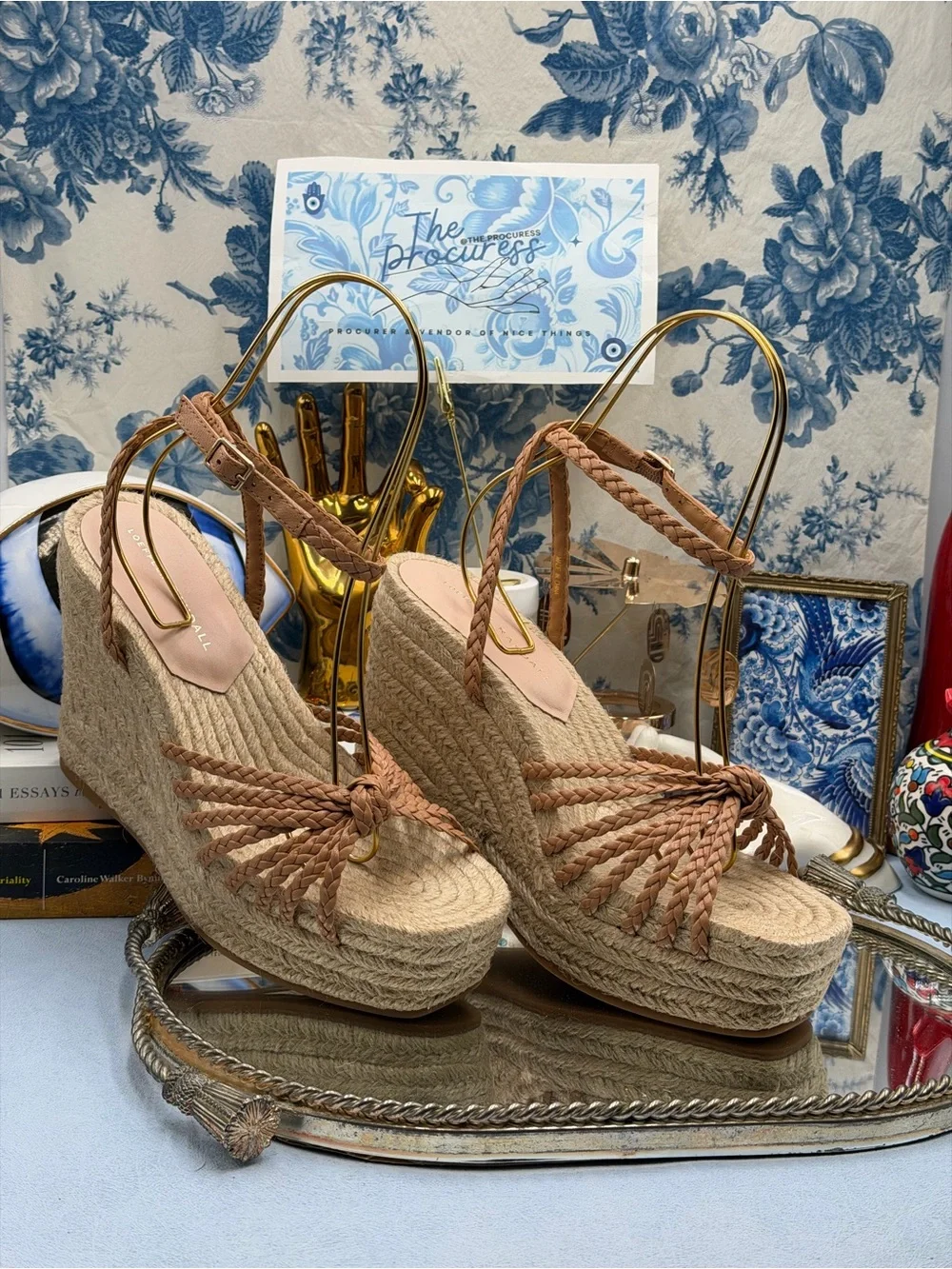 🆕 LOEFFLER RANDALL 🧿 NWOB Pamela Mignon Knot Braid Leather Wedge, Dune - Sz 9